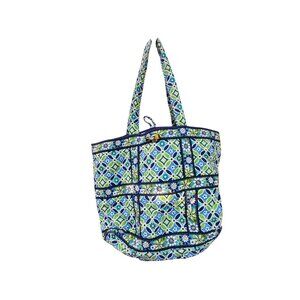 Vera Bradley Blue & Green Floral Tote Bag With Exterior Pockets & Button Closure